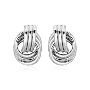 Polished Love Knot Earrings with Interlocking Rings in Sterling Silver