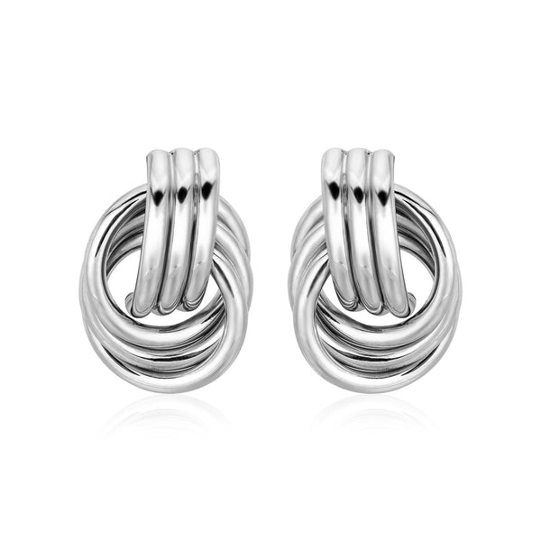Polished Love Knot Earrings with Interlocking Rings in Sterling Silver