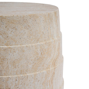 Modern Cylindrical Travertine-Look MGO Outdoor Side Table