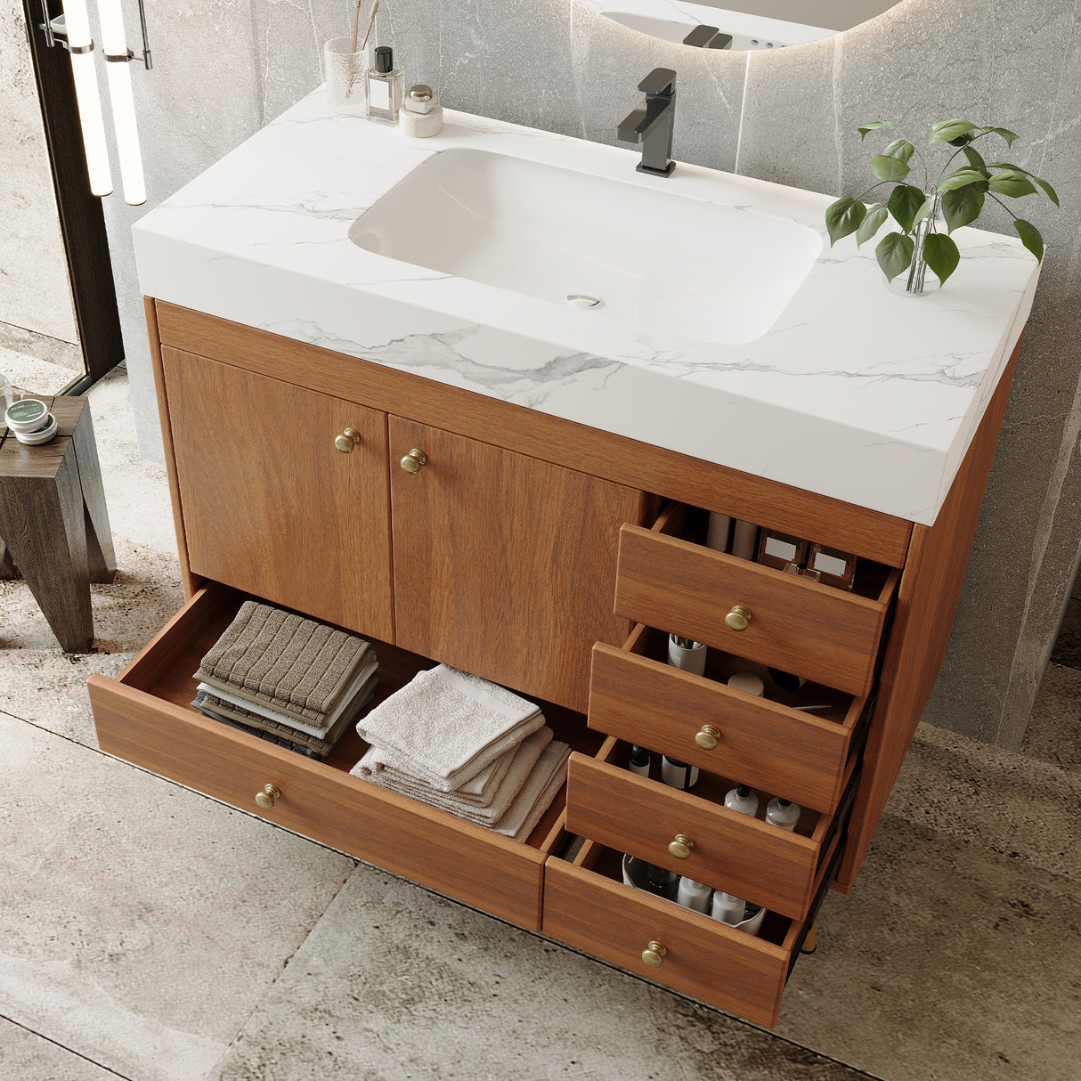 36" Freestanding Bathroom Vanity with Faux Marble Top