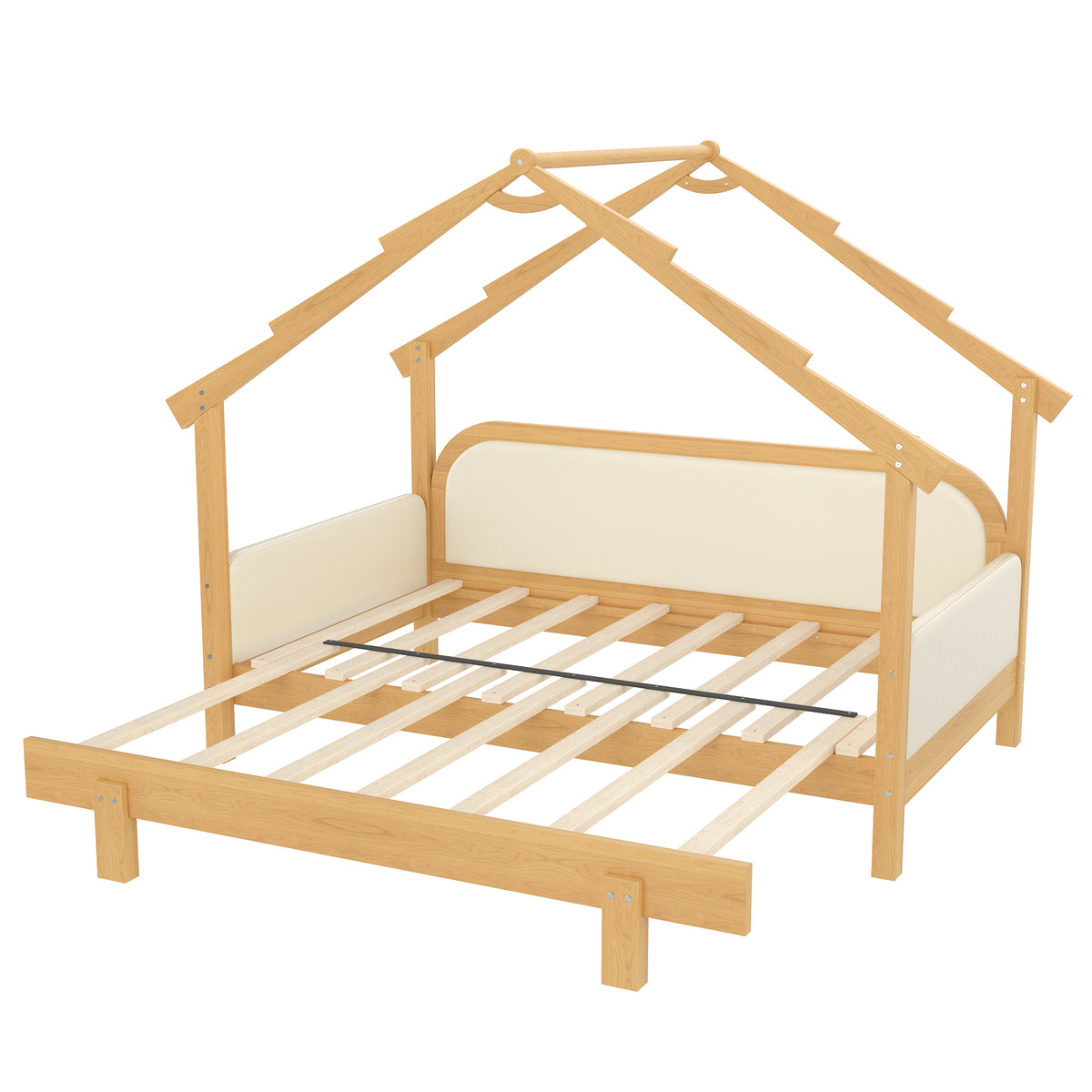 Twin Size Wood Treehouse Bed with Soft Cushion Rails