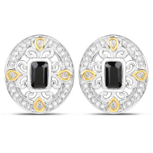 0.93 Carat Genuine Blue Sapphire and White Diamond .925 Sterling Silver Earrings