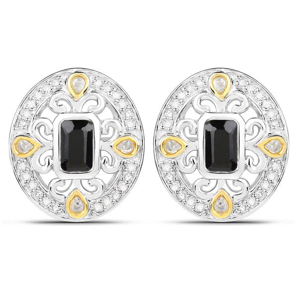 0.93 Carat Genuine Blue Sapphire and White Diamond .925 Sterling Silver Earrings