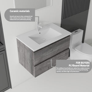 24 Inch Floating Bathroom Vanity with Sink, Soft-Close Drawer, Ceramic Sink, Plywood