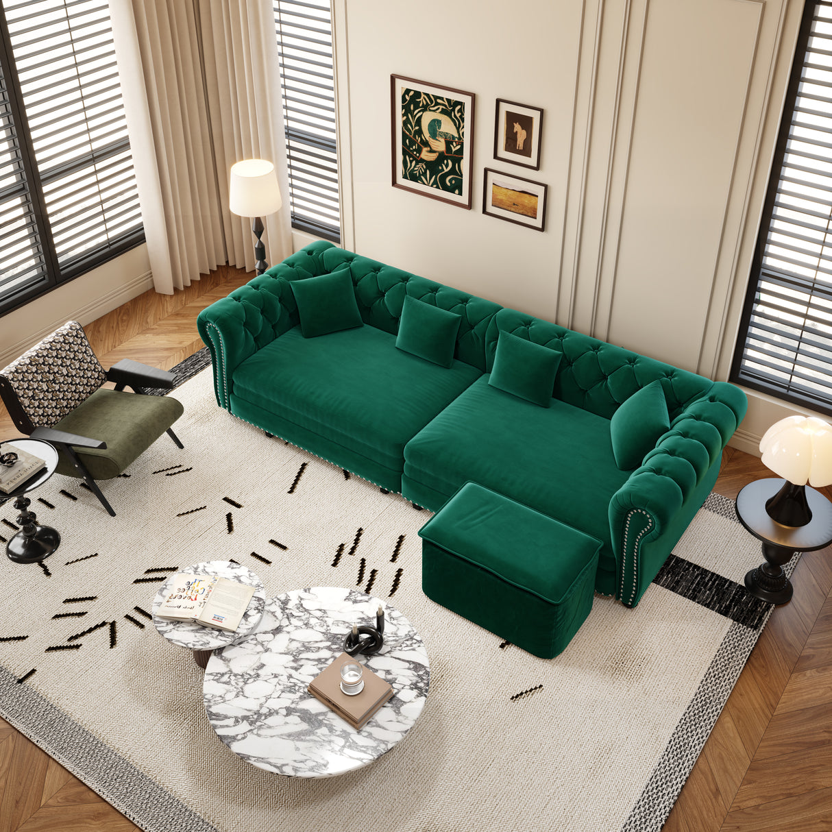 Chesterfield 3-in-1 Pull-Out Sofa Bed - Green