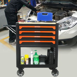 4 Drawers Multifunctional Tool Cart With Wheels And Wooden Top