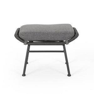 Outdoor Modern Boho Wicker Ottoman With Cushions (Set of 2)