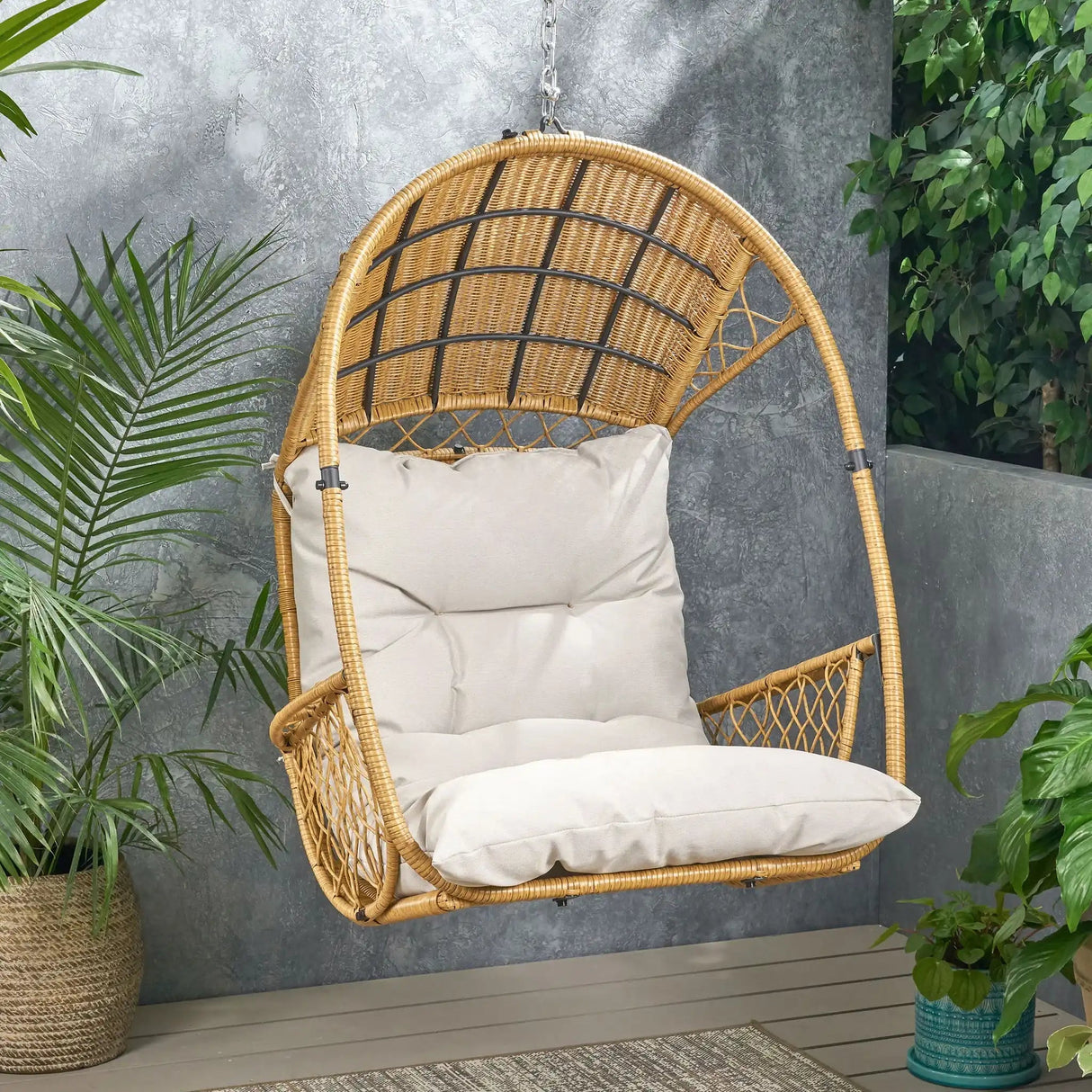 Malia - Wicker Hanging Chair With Cushion - Best Buy Furniture