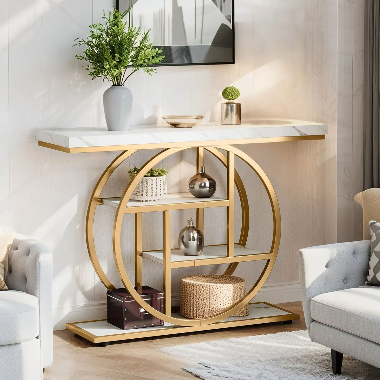 Console Table With 4-Tier Design For Living Hallway