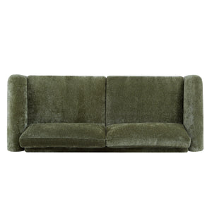 89"L Chenille Sofa with Wooden Legs – Olive