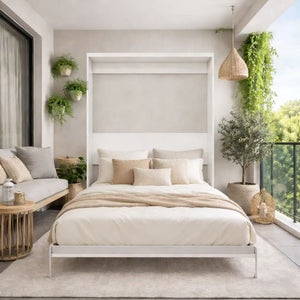 Queen Size Vertical Murphy Wall Cabinet Folding Bed With Automatic Legs - Gray