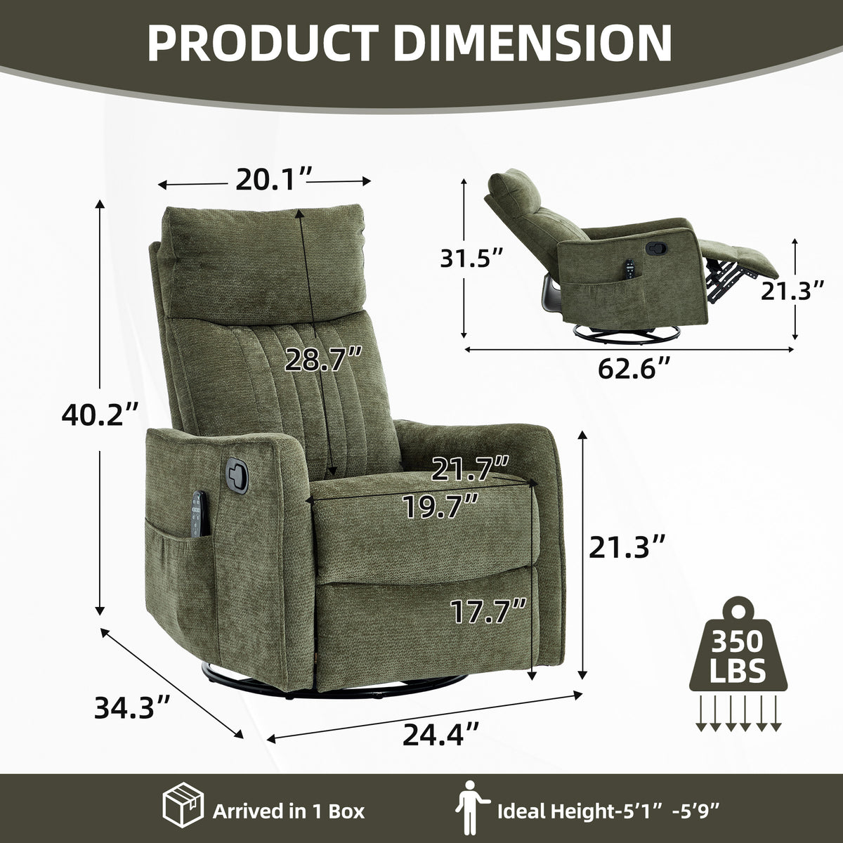 Green Heat Massage Manual Recliner Chair