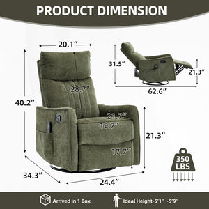 Green Heat Massage Manual Recliner Chair