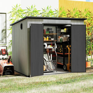 6x8FT Outdoor Resin Storage Shed with Transparent Windows & Louvered Vents