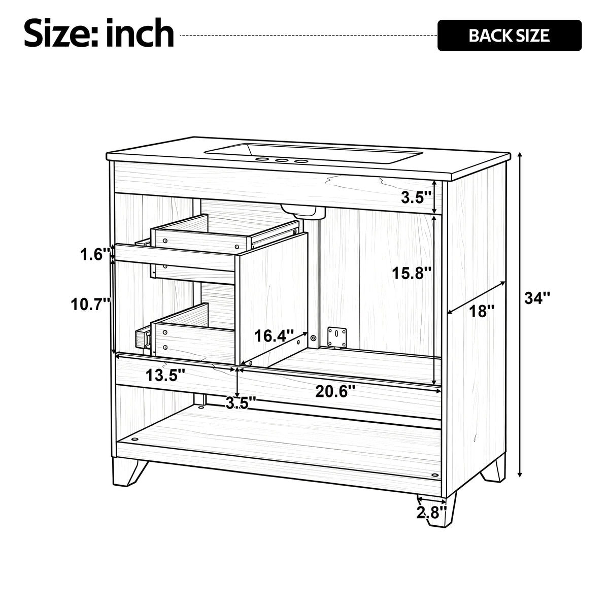 36" Bathroom Vanity with Ceramic Sink