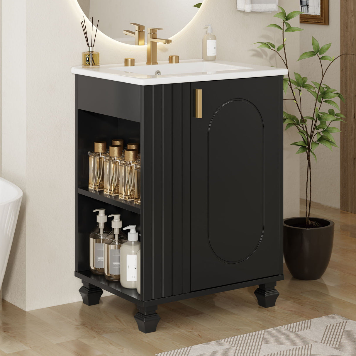 Classic Retro Bathroom Vanity With Sink, Door Shelf, Side Open Storage Frame - Best Buy Furniture