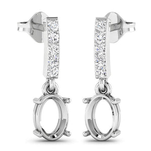 0.14 Carat Genuine White Diamond 14K White Gold Semi Mount Earrings - holds 7x5mm Oval Gemstones
