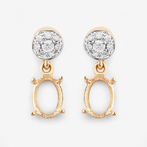 0.11 Carat Genuine White Diamond 14K Yellow Gold Semi Mount Earrings - holds 7x5mm Oval Gemstones