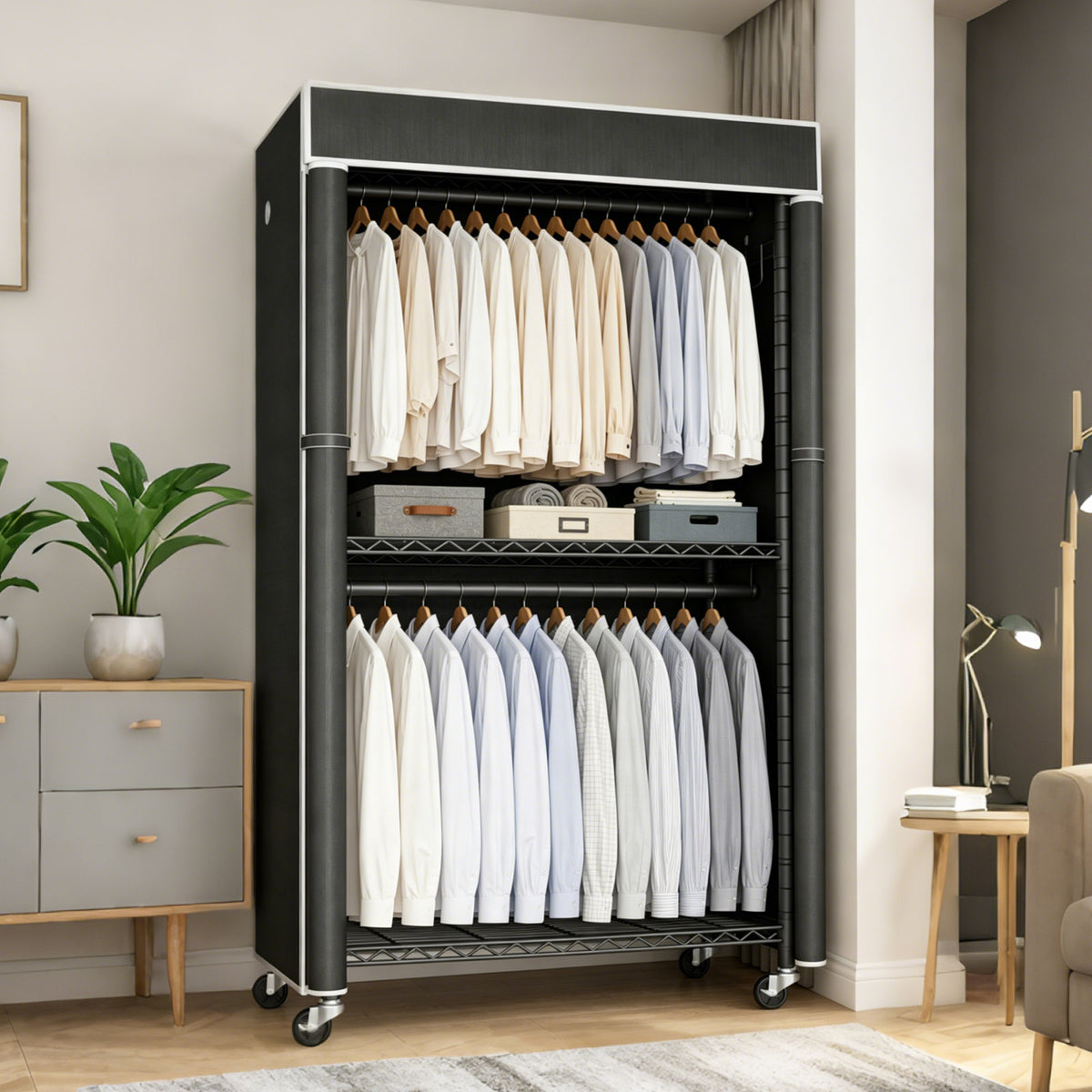 Freestanding Garment Rack with Dust Cover