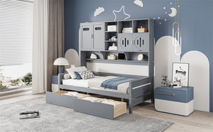 Daybed With All-In-One Cabinet And Shelf