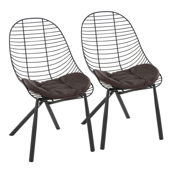 Contemporary Chair Set of 2 with Cushions - Black / Espresso