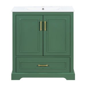 Bathroom Vanity With Sink, 1 Divided Drawer And 2 Soft Close Doors With Double Shelf