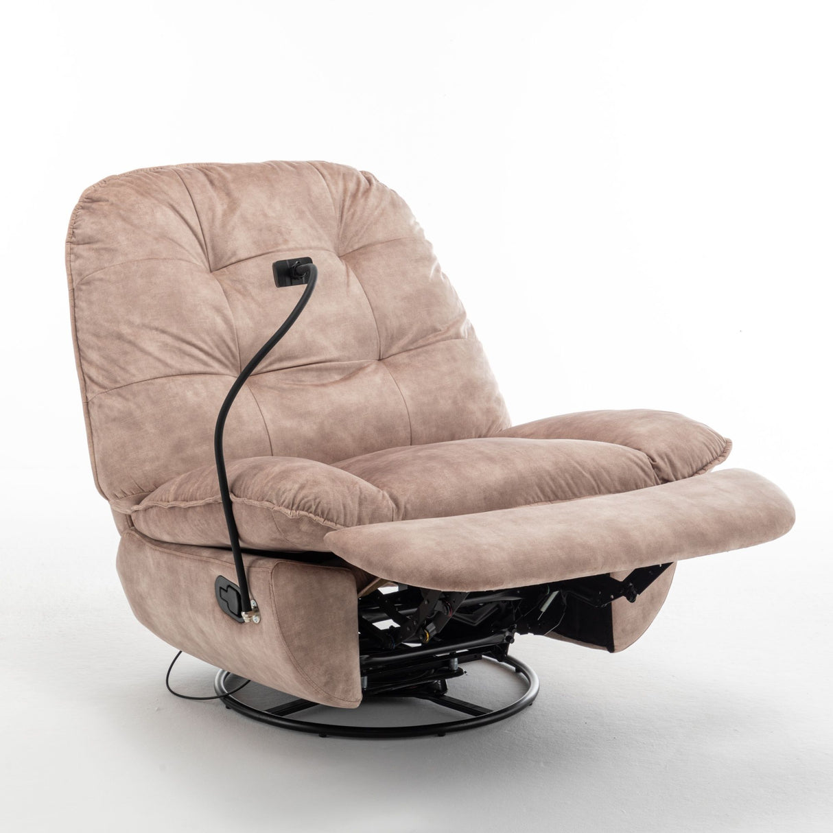 Modern Swivel Gliding Recliner Chair With Rocking Function And Phone Holder, Large Comfortable