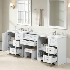 Double Sink Bathroom Vanity With Countertop, 2 Ceramic Sinks, 6 Drawers, Soft Close Design