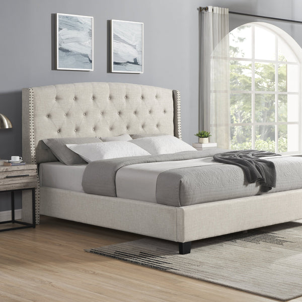 Astral 3-Piece Upholstered Bedroom Set, Tufted Wingback Bed with Two Gray Nightstands