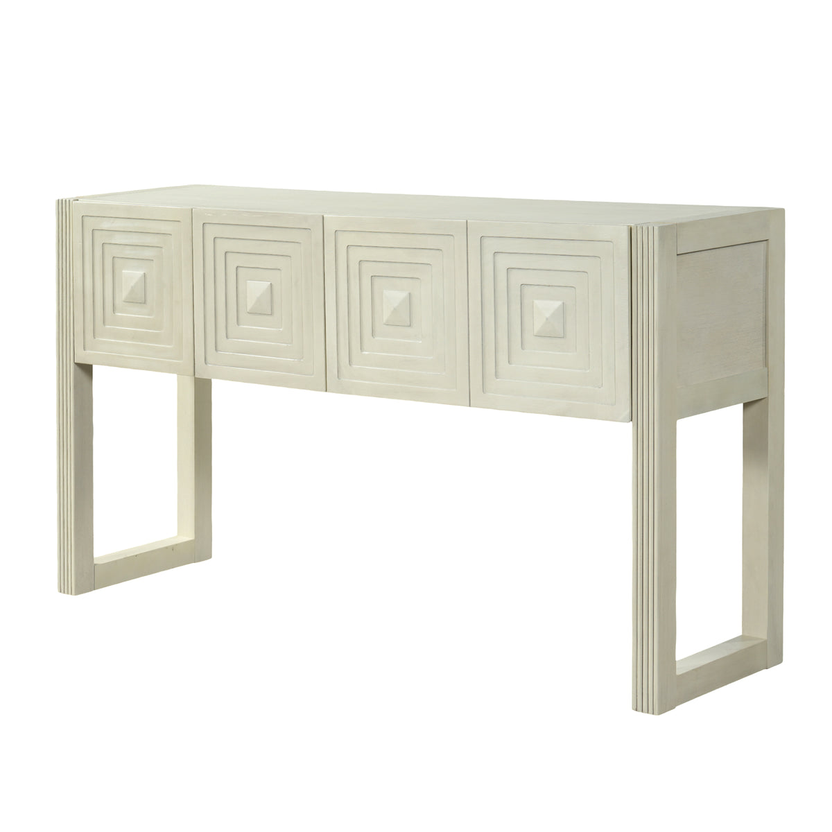 Geometric Carved Console Table with 3 Soft-Close Drawers