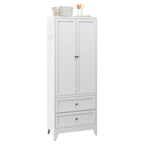 Pantry Cabinet With 2 Drawers, Adjustable Shelves, Freestanding Kitchen Storage Organizer - White
