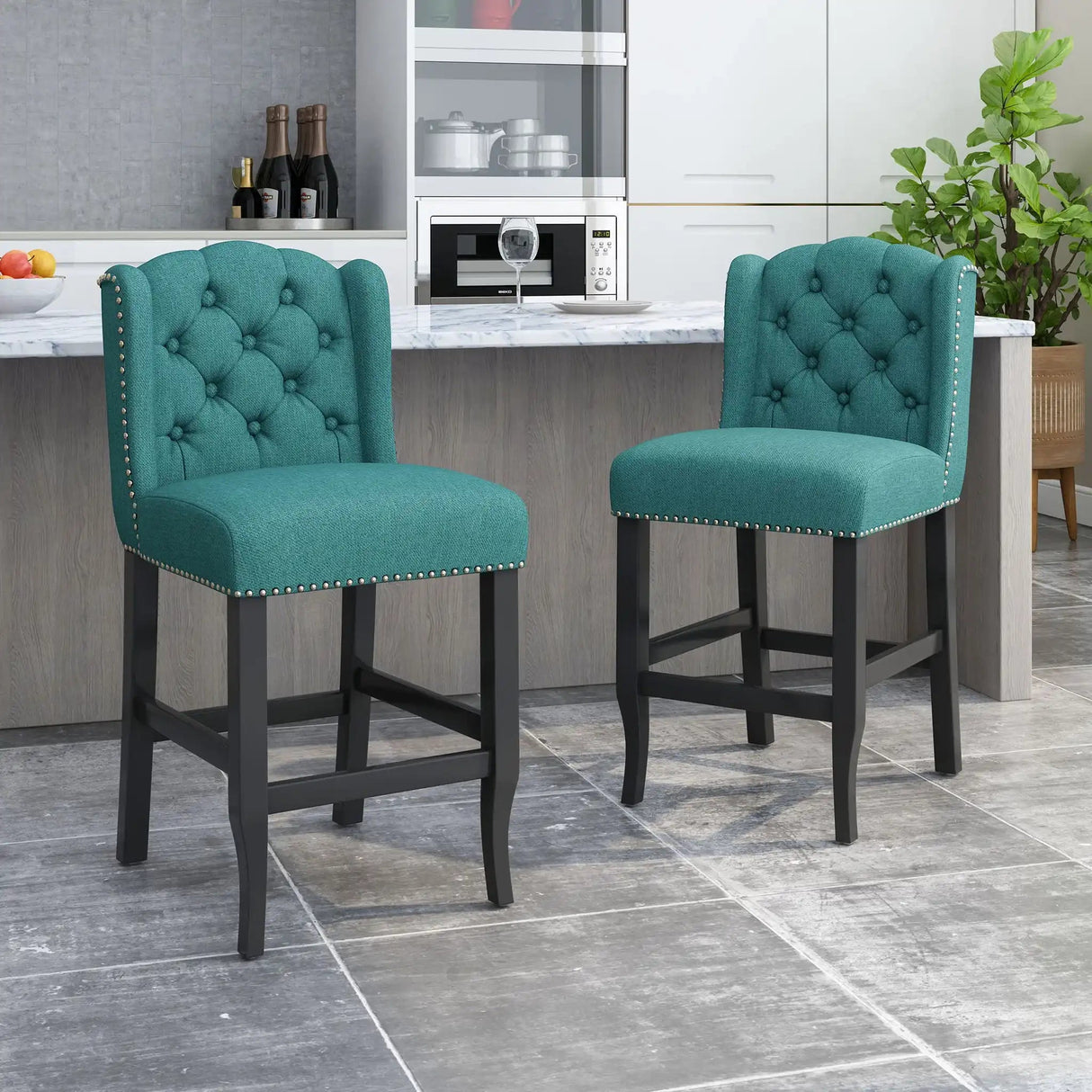 Vienna - Fabric Tufted Counter Stool With Nailhead Accents (Set of 2) - Best Buy Furniture