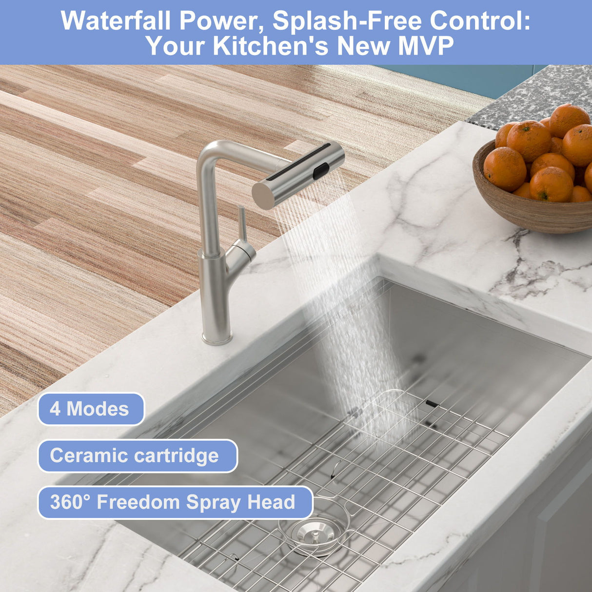 360° Pull Down Kitchen Faucet With 4 Spray Modes