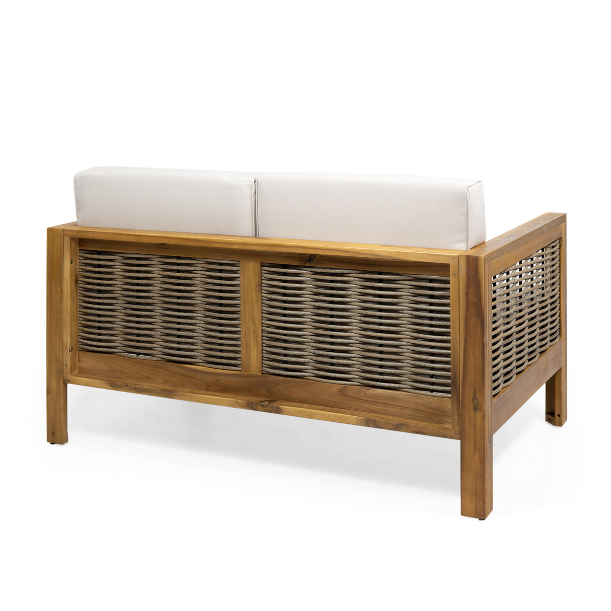 Outdoor 4 Seater Acacia Wood Chat Set With Wicker Accents And Cushions
