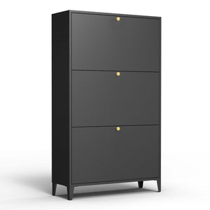 3 Drawer All Steel Shoe Cabinet, Freestanding Storage Organizer With Flip Door