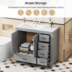 36" Gray Bathroom Vanity with Ceramic Sink Combo