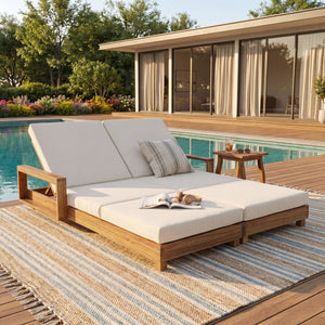 Double Acacia Wood Chaise Lounge Set