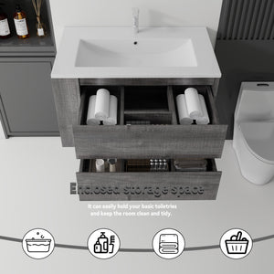 36 Inch Floating Bathroom Vanity with Sink, Soft-Close Door, Ceramic Sink, Plywood