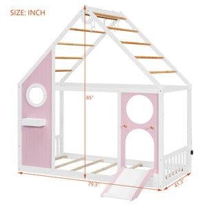 Twin House Bed with Slide, Ball Light Strip
