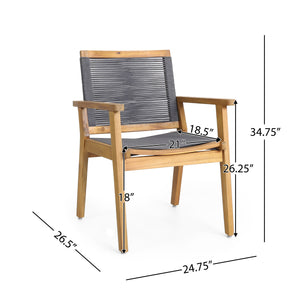 5-Piece Outdoor Acacia Wood Dining Set, 54.75" Teak Rectangular Table & 4 Dark Grey Chairs