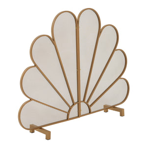 Gold Fan-Shaped Fireplace Screen with Mesh Spark Barrier - Gold