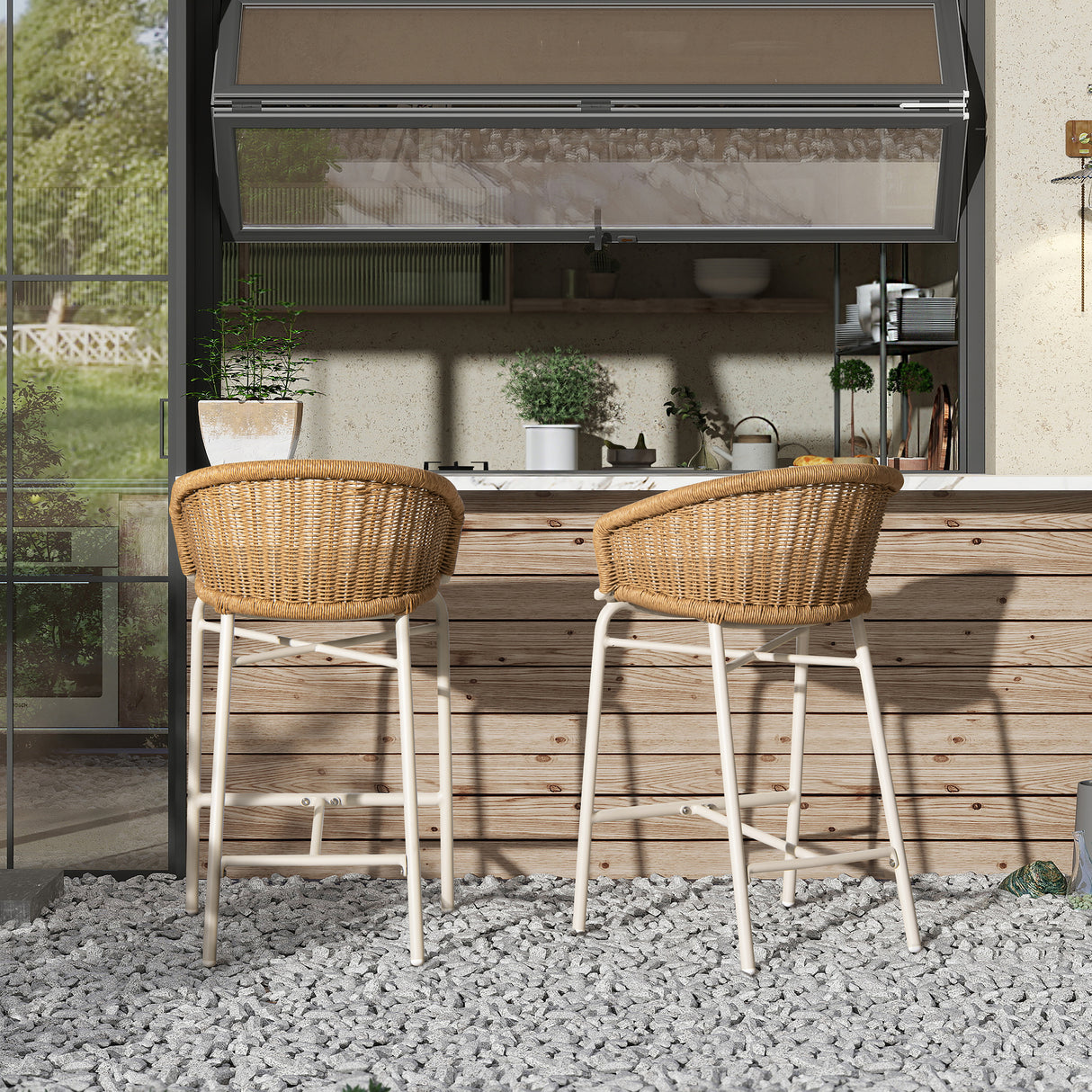 Santorini 28" Wicker Back Outdoor Bar Stool Set of 2