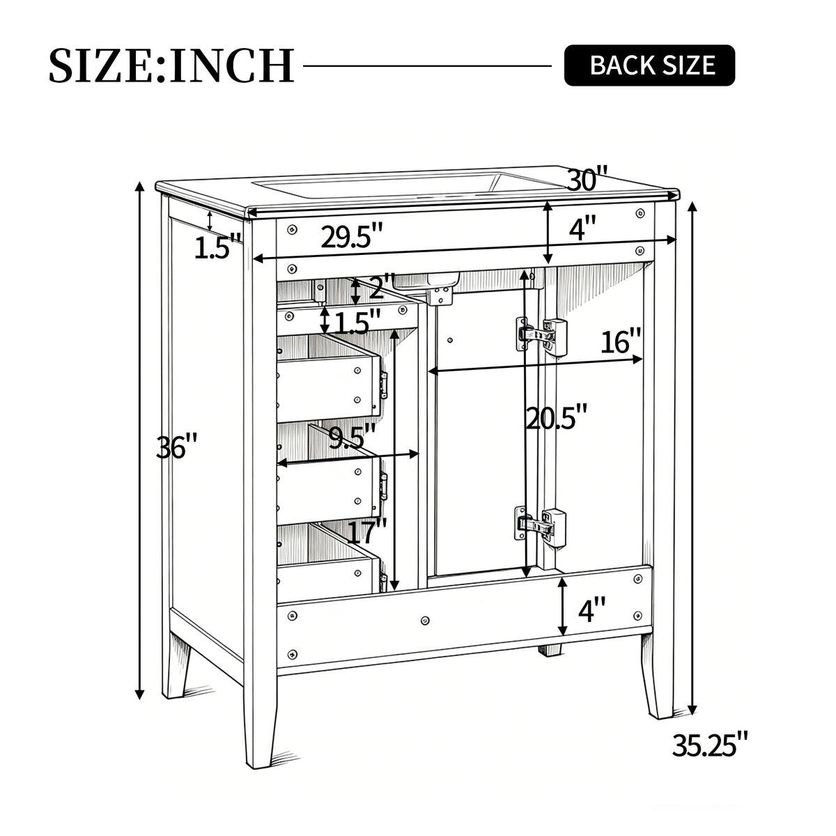 30" White Bathroom Vanity with Ceramic Sink