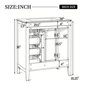 30" White Bathroom Vanity with Ceramic Sink