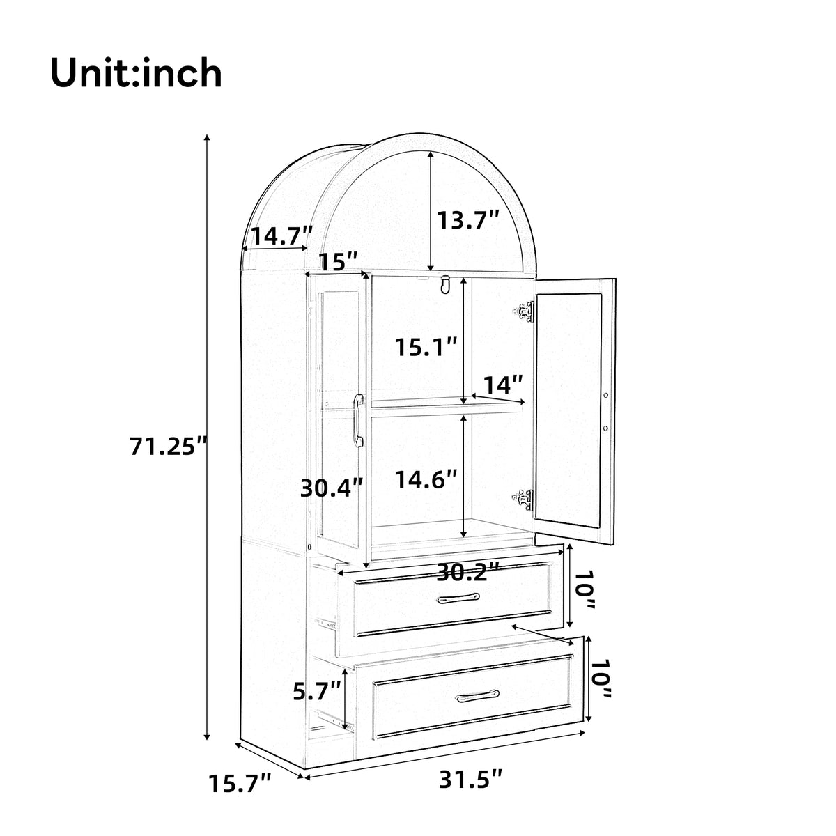 Modern Minimalist Arched Top Storage Cabinet