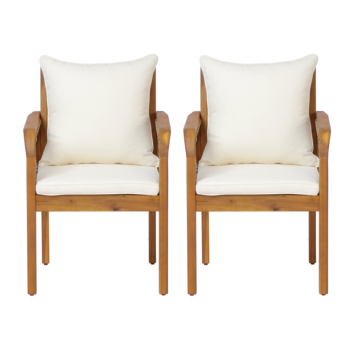 Outdoor Patio Acacia Wood Chairs With Woven Rope Arms