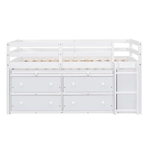 Loft Bed With Retractable Writing Desk And 4 Drawers, With Lateral Portable Desk And Shelves