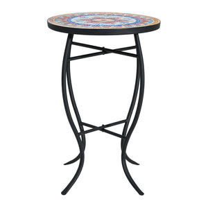 Outdoor Round Side Table With Mosaic Style Top And Curved Iron Legs