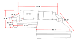 Luxe Oversized Two-Piece Right Facing Sectional Couches for Living Room, 102.4-Inch L Shaped Sofa with Chaise, Upholstered with Corduroy Fabric, Dark