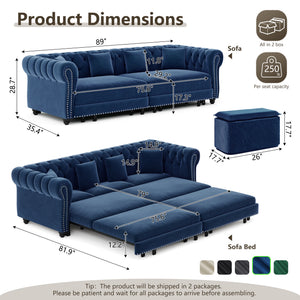 Chesterfield 3-in-1 Pull-Out Sofa Bed, Convertible Sleeper Sofa